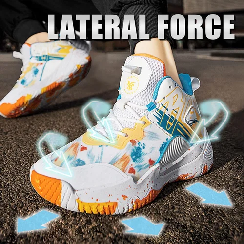 Vista 4 de Promenie Zapatos de baloncesto para hombre, antideslizantes, transpirables, para exteriores, zapatos de entrenamiento de graffiti de moda