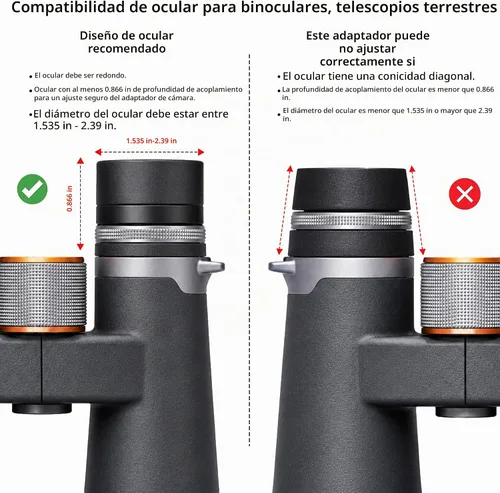 Vista 10 de El adaptador universal para digiscoping de doble agarre conecta todos los teléfonos inteligentes a prismáticos, telescopios de visión, telescopios