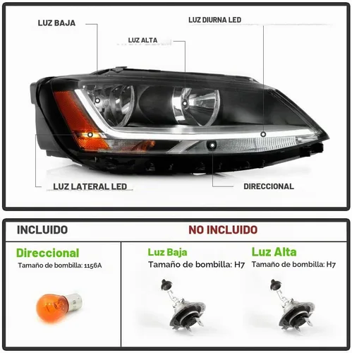 Vista 2 de ACANII - Para [modelo halógeno] 2017-2018 Volkswagen Jetta con LED DRL faro delantero reemplazo lado pasajero