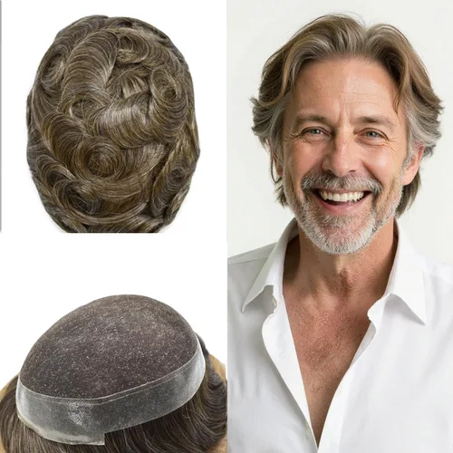 Vista 51 de Toupee For Men Real Human Hair Mens Toupee Hair Replacement System Swiss Lace Toupee For Men Natural Human Hair Piece Mens Toupee6*8"-90% density#2