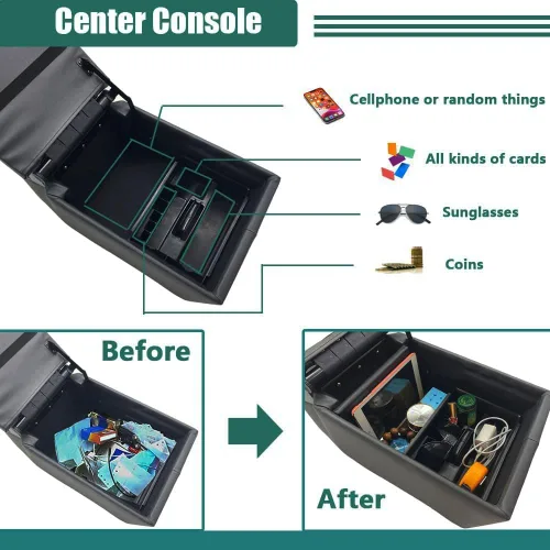 Vista 5 de Organizador y Almacenamiento Universal para Asiento/Banco de Camión, Consola Central para Contratistas, con Portavasos Ajustables, Tablero de Clips