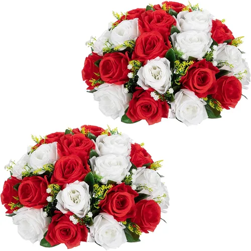 Vista 13 de Briful Bolas de flores artificiales para centros de mesa, 2 piezas de 8.6 pulgadas, arreglo floral de rosas de seda con base de plástico, ramo Azul