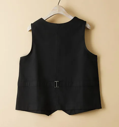 Vista 2 de Chaleco de lino de algodón para mujer, casual, con botones, cuello en V, chaleco sin mangas con bolsillos