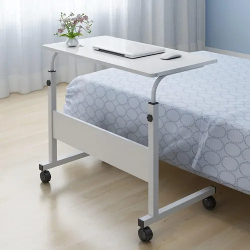 Vista 7 de Mesa auxiliar móvil ajustable con ruedas, mesa auxiliar para sofá con ruedas, mesa auxiliar de sofá en forma de C, escritorio sobre la cama, mesita