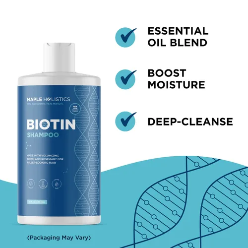 Vista 6 de Biotin Champú voluminizador para cabello fino y adelgazante, sin sulfato con aceites de árbol de té y romero, además de vitaminas para el cabello