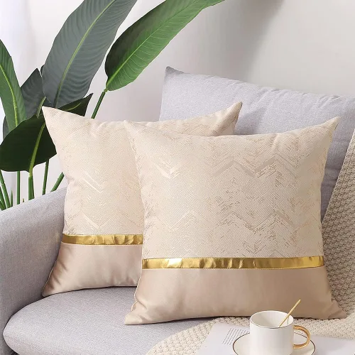 Vista 6 de Juego de 2 fundas de almohada decorativas de 20 x 20 pulgadas, de cuero beige dorado a rayas, jacquard, funda de cojín cuadrada moderna de lujo