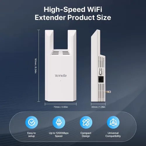 Vista 14 de Tenda Extensor de alcance WiFi AC1200 - Extensor WiFi con puerto Gigabit Ethernet, amplificador de señal doméstica de 1.2 Gbps, doble banda, hasta