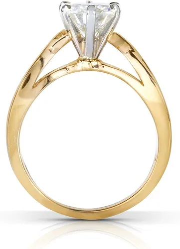 Vista 4 de Kobelli Anillo de compromiso solitario redondo de moissanita de oro amarillo de 14 quilates