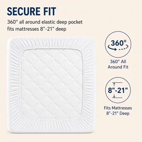 Vista 5 de Cubrecolchón tamaño individual, relleno de 450 GSM, parte superior de algodón, bolsillo de 8 a 21 pulgadas OEKO-TEX Certified, White Twin 39 x 75