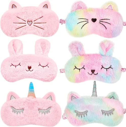 Vista 7 de Geyoga 8 máscaras de ojos de felpa a granel para dormir, máscara de ojos de piel sintética, recuerdos de fiesta de pijamas, máscaras para mujeres