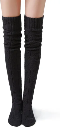 Vista 25 de Pcavin Thigh High Socks for Women, Long Cable Knit Over Knee Boot Stockings 0013 Estilo Negro