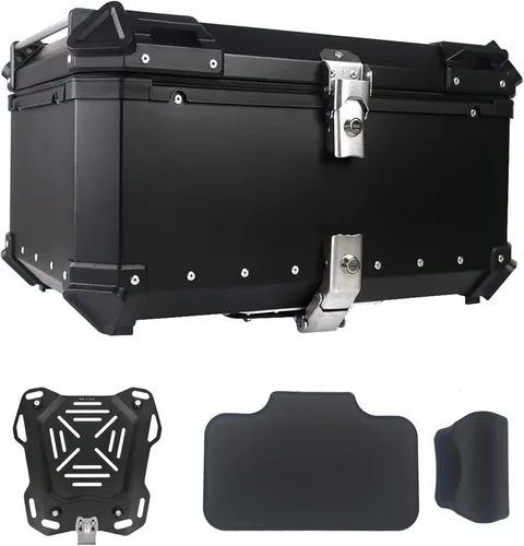 Vista 9 de 55L Caja Superior para Motocicleta, Maletero Universal de Aluminio para Motocicleta, Maleta de Equipaje con Doble Llave (Negro, 55L)