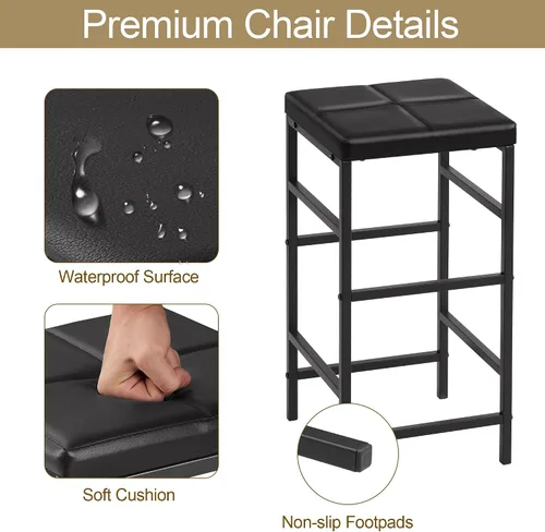 Vista 7 de VECELO Juego de mesa y sillas de bar para 2, juego de comedor de 3 piezas con estantes de almacenamiento, portavasos y estante para vinos, taburetes