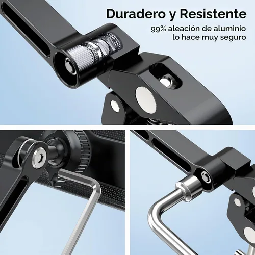 Vista 2 de Soporte de Tablet de Aluminio con Abrazadera para Bicicleta Giratoria, Bicicleta Estacionaria, Cinta de Correr, Carriola para Interior, Peloton