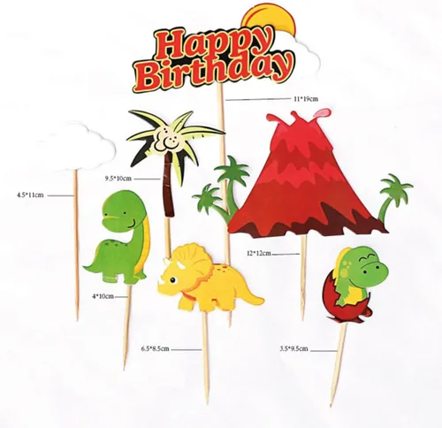 Vista 8 de 22pcs Dinosaur Cake Toppers Paper Picks for Cake Dessert Party