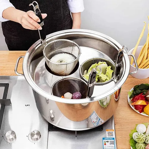 Vista 2 de UTOYA Stainess - Olla de acero para pasta con insertos, olla de cocina con divisor y colador, olla de inducción resistente, inducción, cerámica