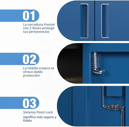 Vista 5 de Gabinete de almacenamiento de metal con cerradura de 71 pulgadas Negro y azul