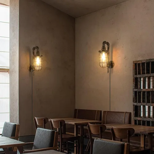 Vista 4 de Lámpara de pared industrial enchufable de 14.2 pulgadas con enchufe UL con interruptor de encendido y apagado, iluminación rústica de bronce para 1