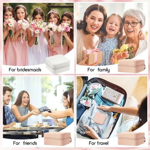 Vista 7 de 12 piezas de joyería de viaje cajas de regalo para dama de honor organizador de viaje caja de joyería pequeña caja de almacenamiento para mujeres