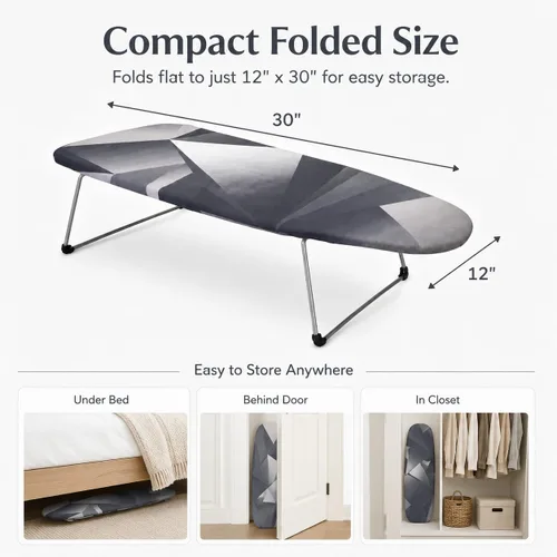 Vista 3 de Tabletop Ironing Board with Hook, Foldable 12"x29" for Small Spaces