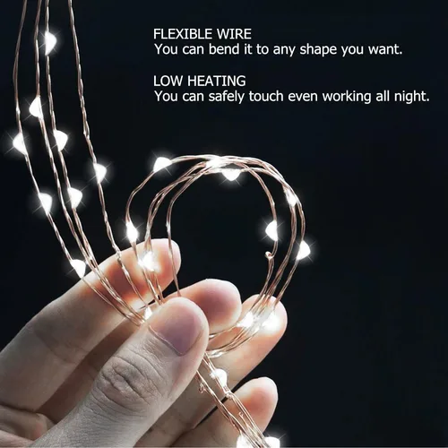 Vista 3 de RUICHEN Guirnalda de luces LED USB de 20 pies con interruptor de encendido/apagado, luces de alambre de cobre impermeables para dormitorio, pared