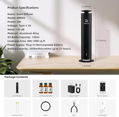 Vista 7 de Kit de iniciación de difusor de aroma sin agua, difusores para oficina en casa, hotel, cobertura de 1000 pies cuadrados, difusor de aceite esencial