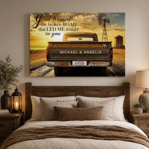 Vista 34 de ANRUOXI Arte de Pared en Lienzo de Camión Vintage Personalizado, Impresiones en Lienzo de Letrero Personalizado con Nombres y Fechas de Familia