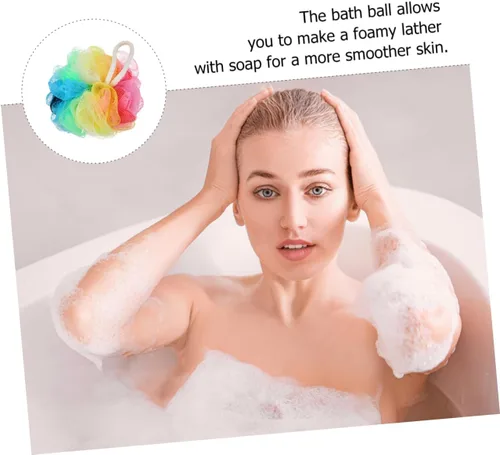 Vista 6 de FOMIYES Esponja de ducha para ducha, esponja de baño, esponja de esponja de baño, bolas de malla de color arcoíris, almohadillas de esponja