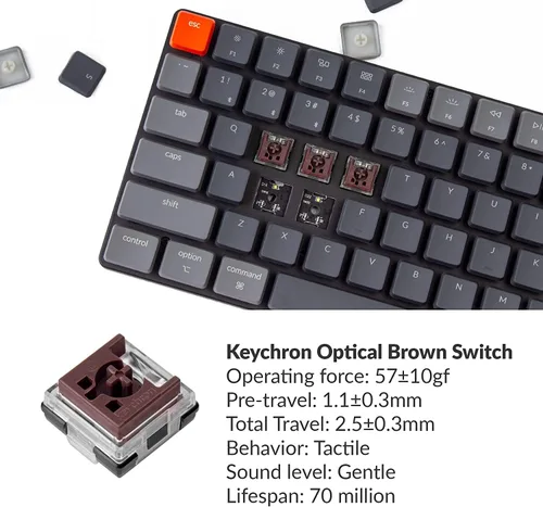 Vista 4 de Keychron K3 Versión 2, 75% de diseño, 84 teclas Teclado mecánico inalámbrico ultrafino BluetoothUSB con cable con retroiluminación blanca