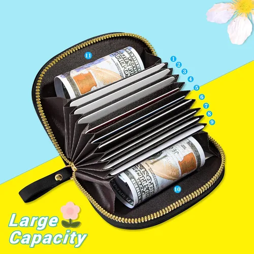 Vista 3 de YINHEXI RIFD - Bonita cartera con tarjetero para mujeres y hombres, pequeña cartera de cuero con cremallera para tarjetas de crédito para mujeres