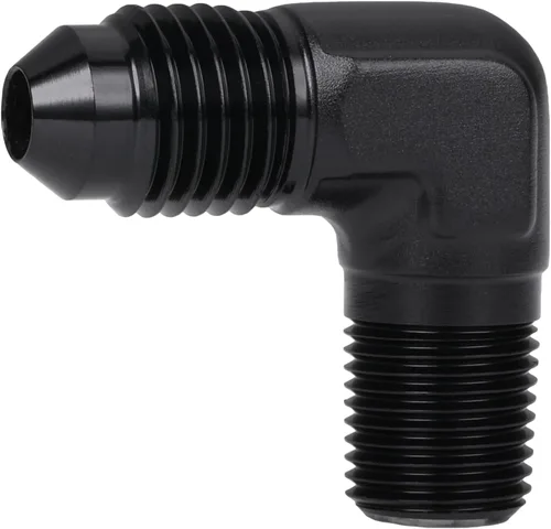 Vista 66 de 3AN macho Flare a 1/4 NPT tubo macho 90 grados codo adaptador unión aluminio negro