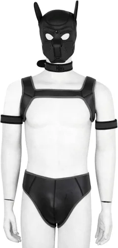 Vista 3 de BaronHong Kit de máscara de cabeza completa de neopreno para perro, disfraz novedoso con cuello y correa Negro