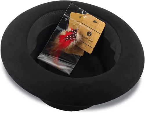 Vista 3 de Pork Pie Hat for MenWomen Wool Felt Boater Porkpie Flat Top Derby Fedora
