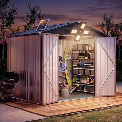 Vista 18 de Aoxun Cobertizo de almacenamiento de acero para jardín al aire libre de 6 x 4 pies con puerta con bloqueo impermeable y resistente a la oxidación