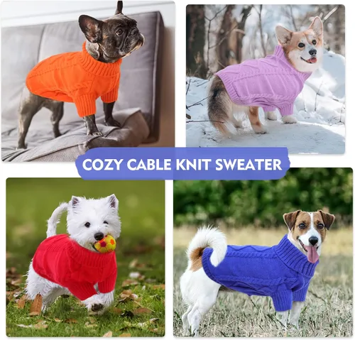 Vista 28 de Queenmore - Suéter de punto trenzado con cuello alto para perros pequeños, para climas fríos, para chihuahua, bulldog, teckel, carlino y yorkie, XS