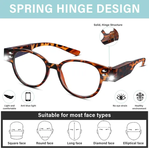Vista 2 de Lentes de lectura con luz LED brillante con lupa con luz en la fama, lectores LED brillantes para hombres y mujeres, bloqueo de luz azul, antifatiga