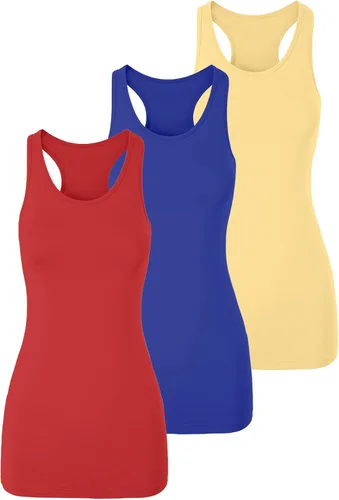 Vista 12 de TAIPOVE Camisetas largas sin mangas para mujer de algodón para capas con espalda cruzada extra largas para ropa deportiva, paquete de 3