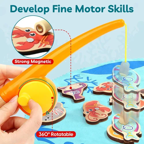 Vista 7 de TOP BRIGHT Juego Montessori de Pesca para Niños Pequeños - Juguetes Magnéticos de Pesca de Madera para Niños de 3 Años, Regalo para Niñas y Niños