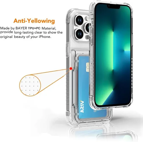 Vista 5 de Funda tipo cartera para iPhone 13 Pro Max con 3 ranuras para tarjetas de crédito, a prueba de golpes, híbrida, resistente, transparente Cubierta