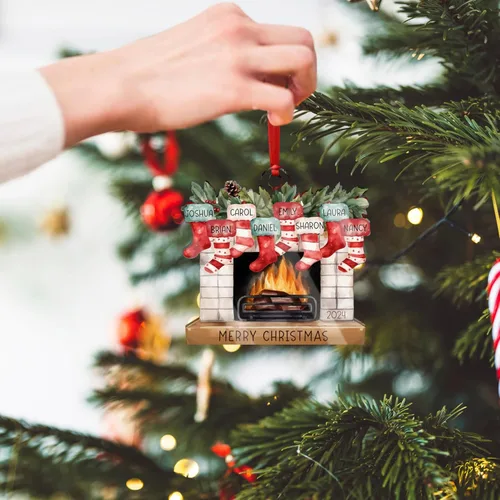 Vista 6 de Adornos familiares personalizados de Navidad 2026, hasta 7 nombres, adorno personalizado para chimenea con nombres, adorno para árbol de Navidad