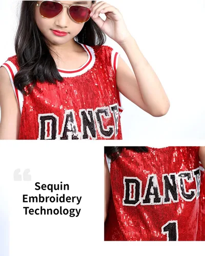 Vista 8 de LOLANTA Ropa de baile Hip Hop para niñas, vestido de lentejuelas para niños, camiseta larga sin mangas de jazz para animadoras