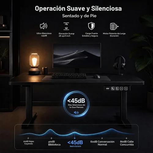 Vista 6 de Grandder Escritorio eléctrico grande de pie de 47 x 32 pulgadas, escritorio de computadora de altura ajustable con 2 ajustes preestablecidos de Negro