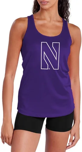 Vista 145 de Camiseta deportiva sin mangas oficial de NCAA Collegiate para mujer, con espalda cruzada, colección con logotipo primario