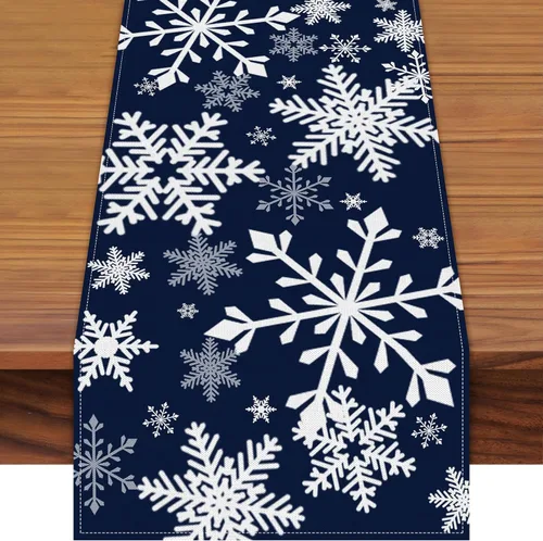 Vista 12 de Camino de mesa navideño de 72 x 13 pulgadas, diseño de adorno rojo con flor de pascua, ramas de pino y patrón de copo de nieve para cocina, mesa