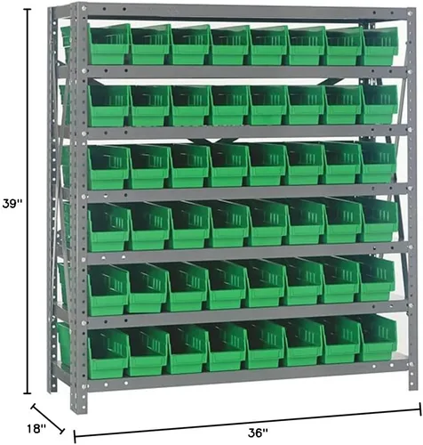 Vista 143 de Quantum QSBU-245BK Heavy Duty Shelving Unit with (7) Shelves and (24) QUS245 Black Bins for Garage Warehouse Storage Distribution 400 lb Load