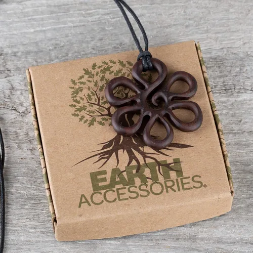 Vista 3 de Collar de flores de madera orgánica ajustable para mujer - Collares de flores colgantes, Madera Fibra natural