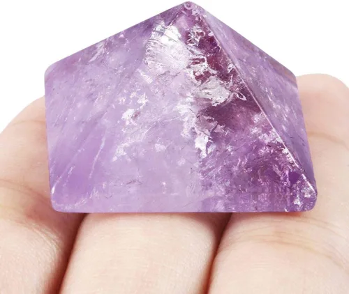 Vista 2 de SUNYIK Pirámide de piedra natural, generador de energía de punto de cristal curativo Reiki, decoración metafísica de cuarzo amatista, 1-1 1/8
