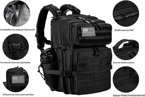 Vista 4 de LHI Mochila Táctica Militar para Hombres y Mujeres 45L Ejército 3 Días Mochila de Asalto Bolsa Mochila Grande con Sistema Molle