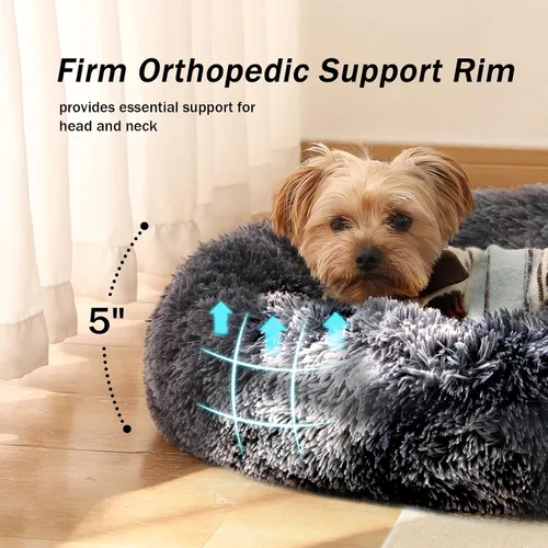 Vista 5 de NOYAL Cama Calmante en Forma de Rosquilla para Perros Pequeños a Medianos y Gatos - Cama de Mascotas de Felpa Sintética Anti-Ansiedad con Funda