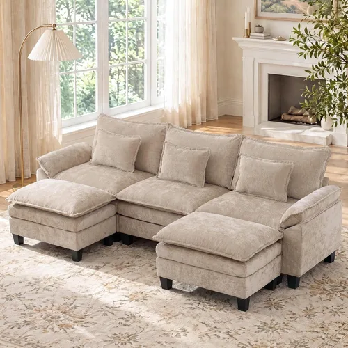 Vista 26 de IPKIG 117" Modular Sectional Cloud Couch, Modern L-Shaped Sofa with Ottoman Blanco beige